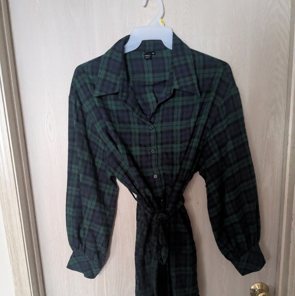 SHEIN Green and Black Plaid Shirt